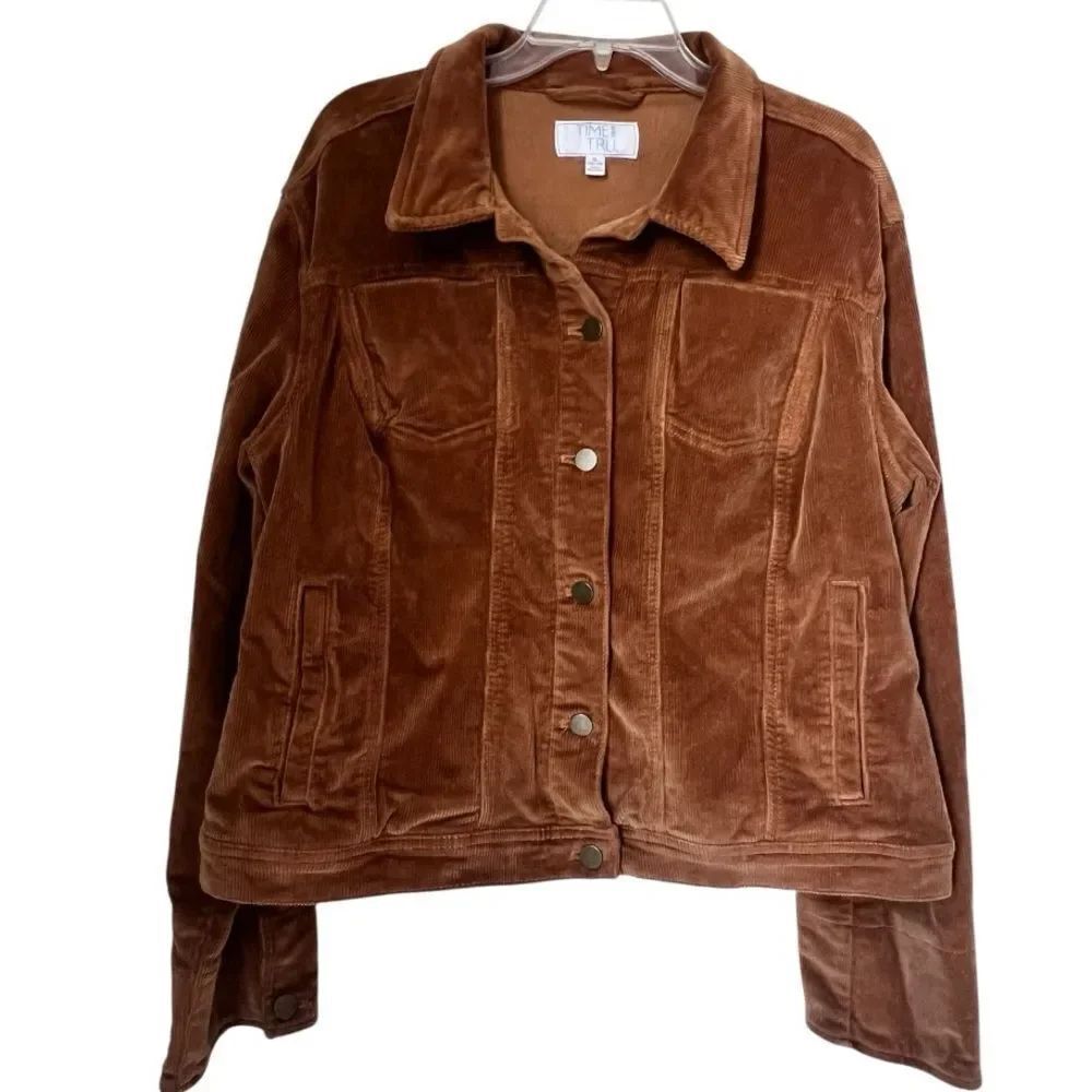 Time and Tru Golden Brown Ribbed Corduroy Boxy Retro 70’s inspired Jacket Sz XL